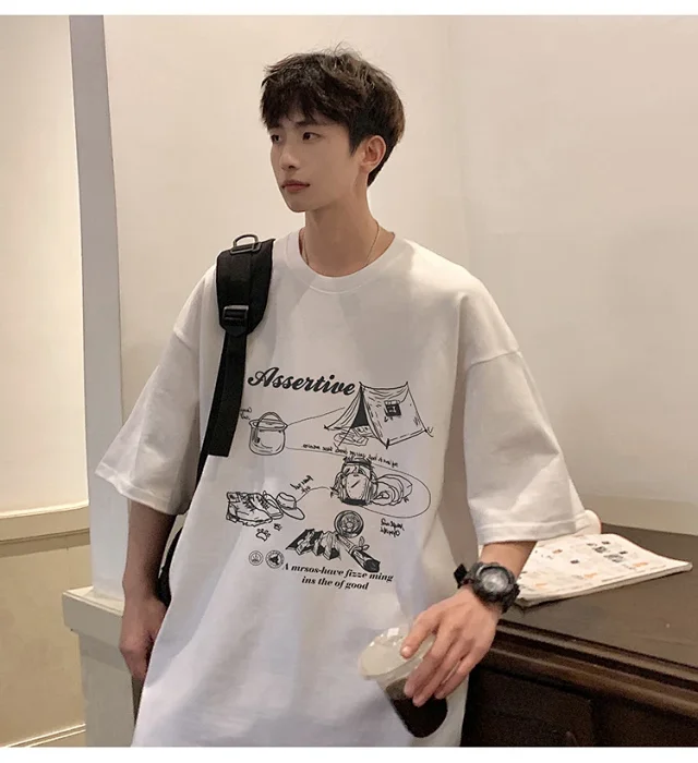 Men's HK Style Oversized Cartoon T-shirt Detail