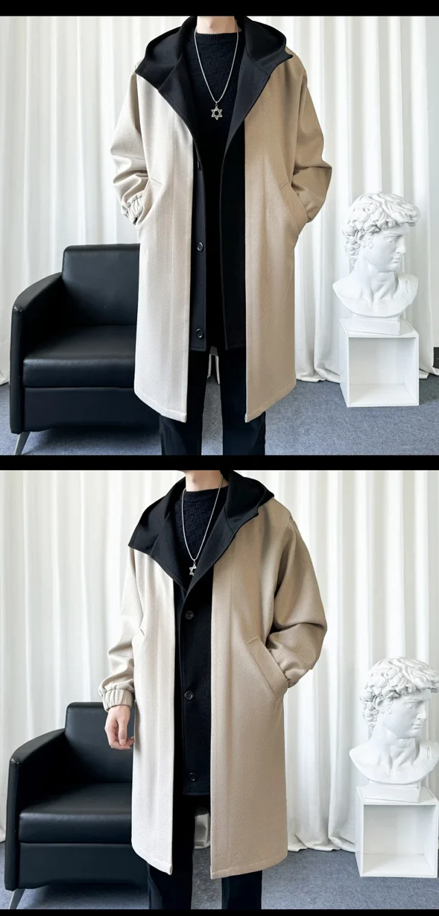 AW24 Men's Faux Two-Piece Hooded Coat Detail