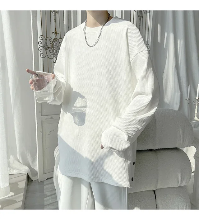 Men's Solid Textured Button-Front Long-Sleeve T-Shirt Detail