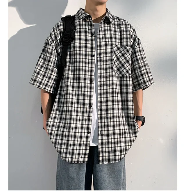 Men's Casual Checked Short Sleeve Shirt Detail