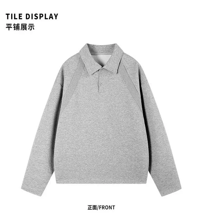 Men's Ash Grey Deconstructed Boxy Polo Detail