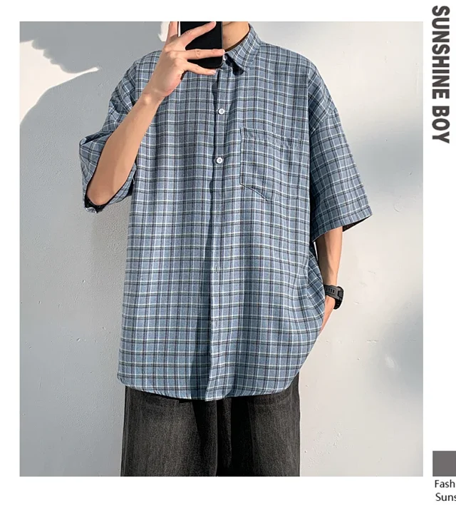 Men's Casual Checked Short Sleeve Shirt Detail