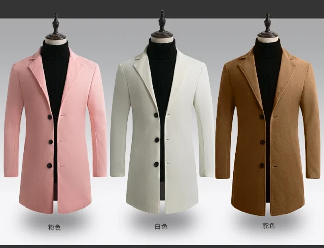 Men's AW21 Korean Slim Wool Dress Coat Detail