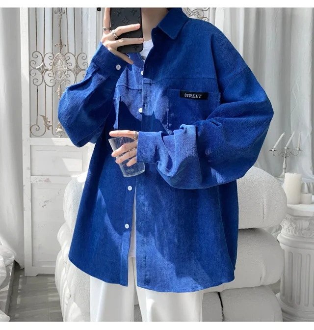Men's Oversized Washed Corduroy Work Shirt Detail