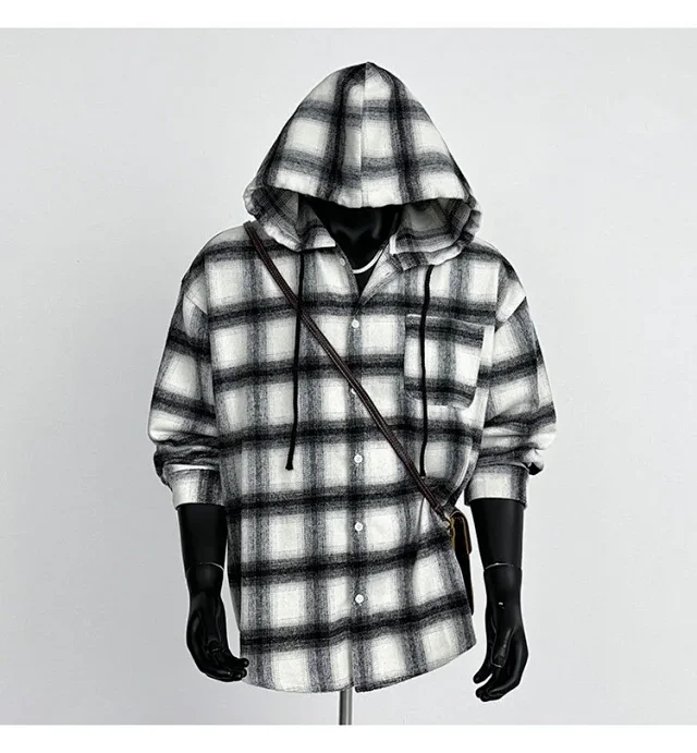 2025 Cyber Men's Plaid Hoodie Shirt Jacket Detail