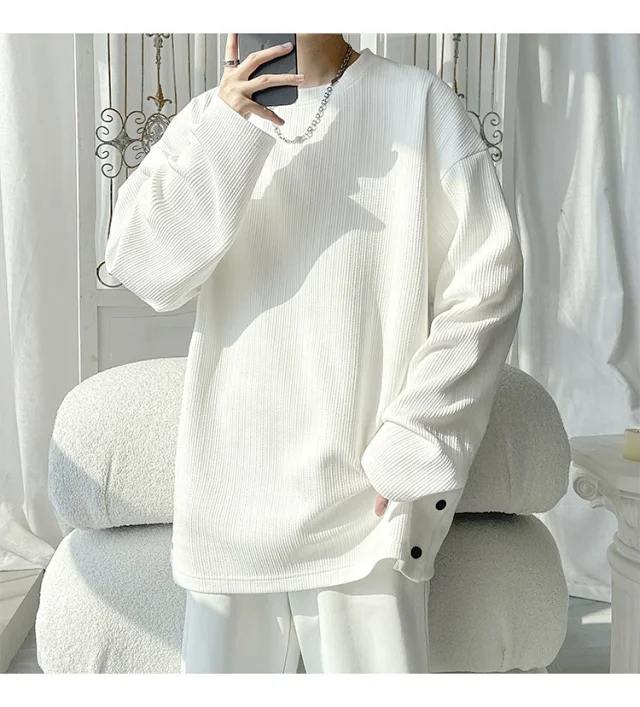Men's Solid Textured Button-Front Long-Sleeve T-Shirt Detail