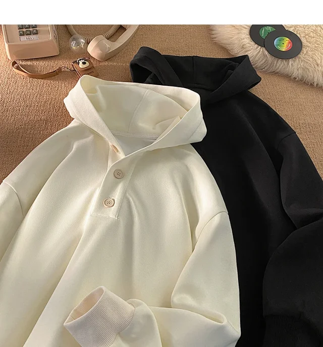 Unisex American Hip-Hop Button Hoodie Detail