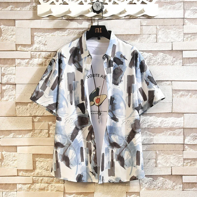 American Men's Loose-Fit Short-Sleeve Floral Shirt