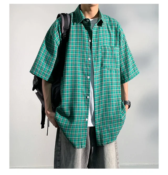 Men's Casual Checked Short Sleeve Shirt Detail