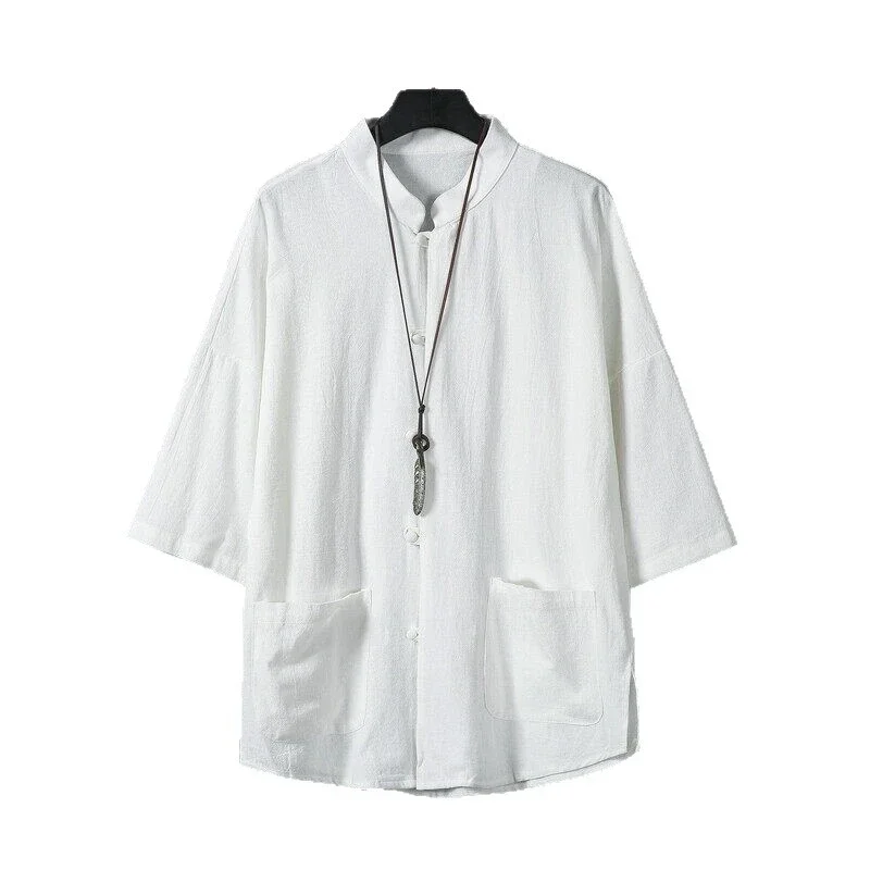 Wind Men's Loose Chinese Short-Sleeve Shirt