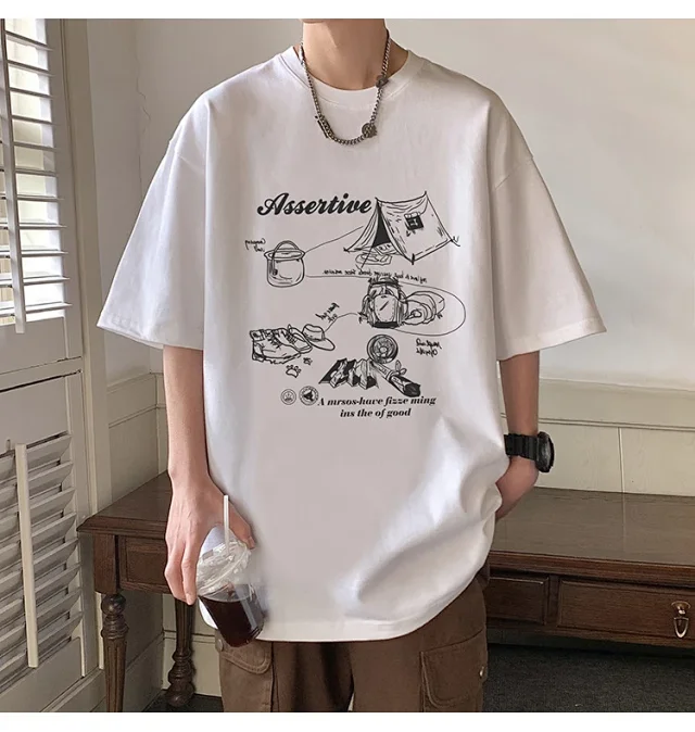Men's HK Style Oversized Cartoon T-shirt Detail