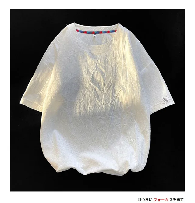Men's Summer Linen-Like Oversized Solid T-Shirt Detail