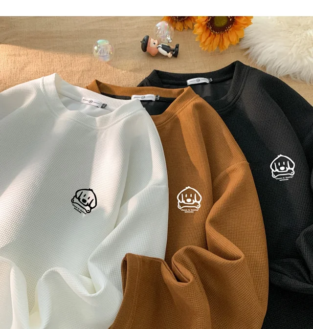 Men's Japanese Waffle Dog Print Sweatshirt Detail