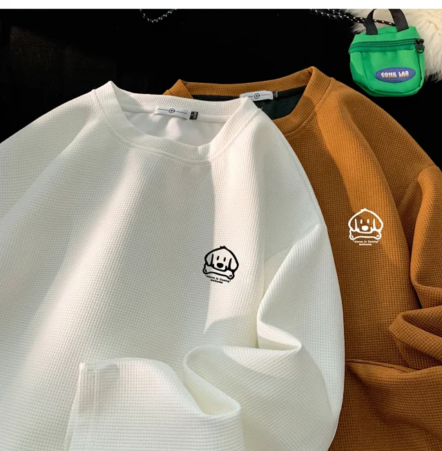 Men's Japanese Waffle Dog Print Sweatshirt Detail