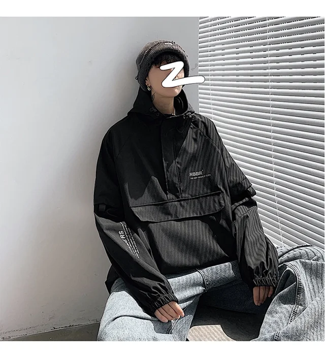 Men's Lightweight Half-Zip Hooded Pullover Jacket Detail