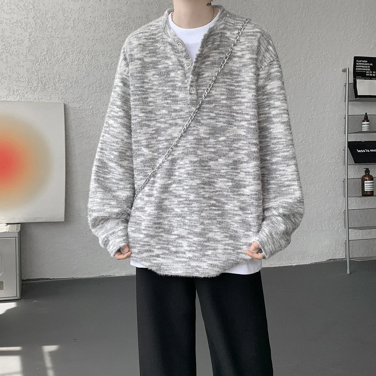 Cleanfit Colorful Unisex Loose Henley Hoodie