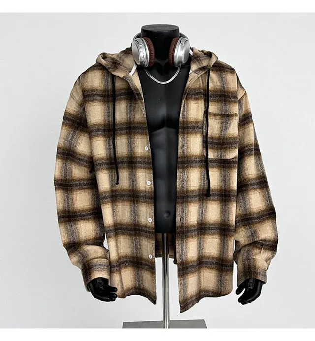 2025 Cyber Men's Plaid Hoodie Shirt Jacket Detail