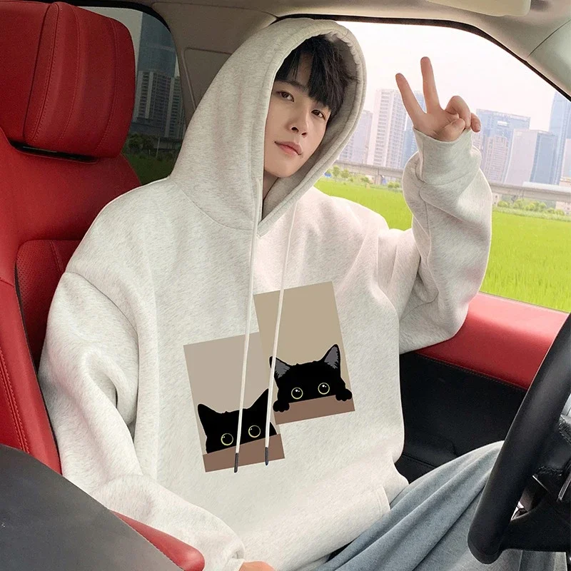 Men's Oversize Cotton Hoodie Cat Print