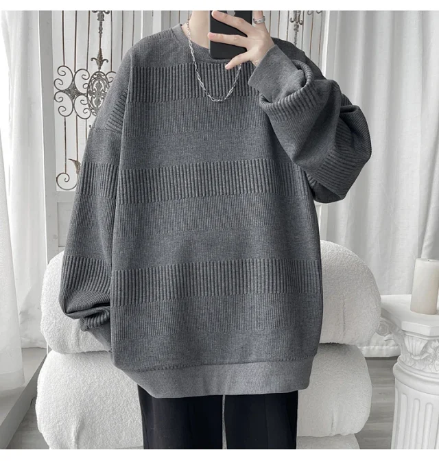 Men's Grey Jacquard Long Sleeve Tee Detail