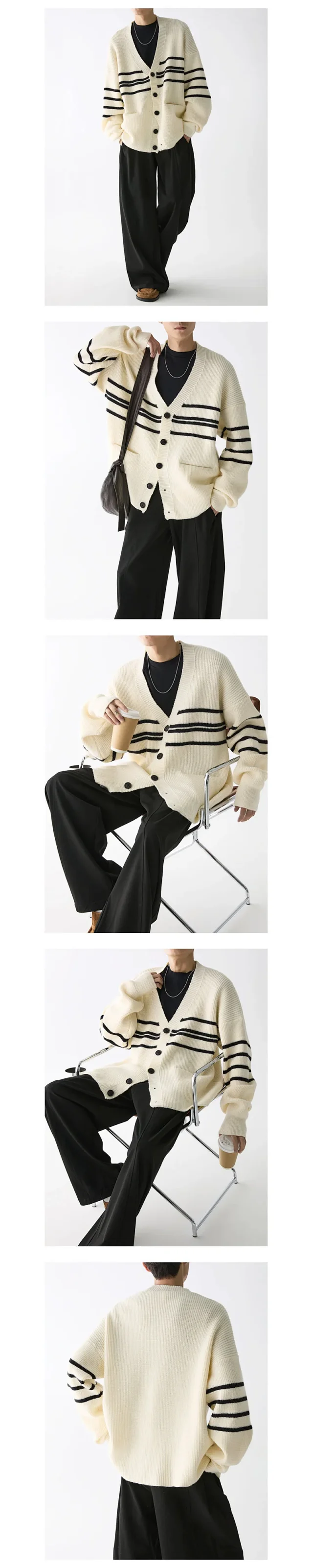 Autumn Men's V-Neck Knit Cardigan Detail