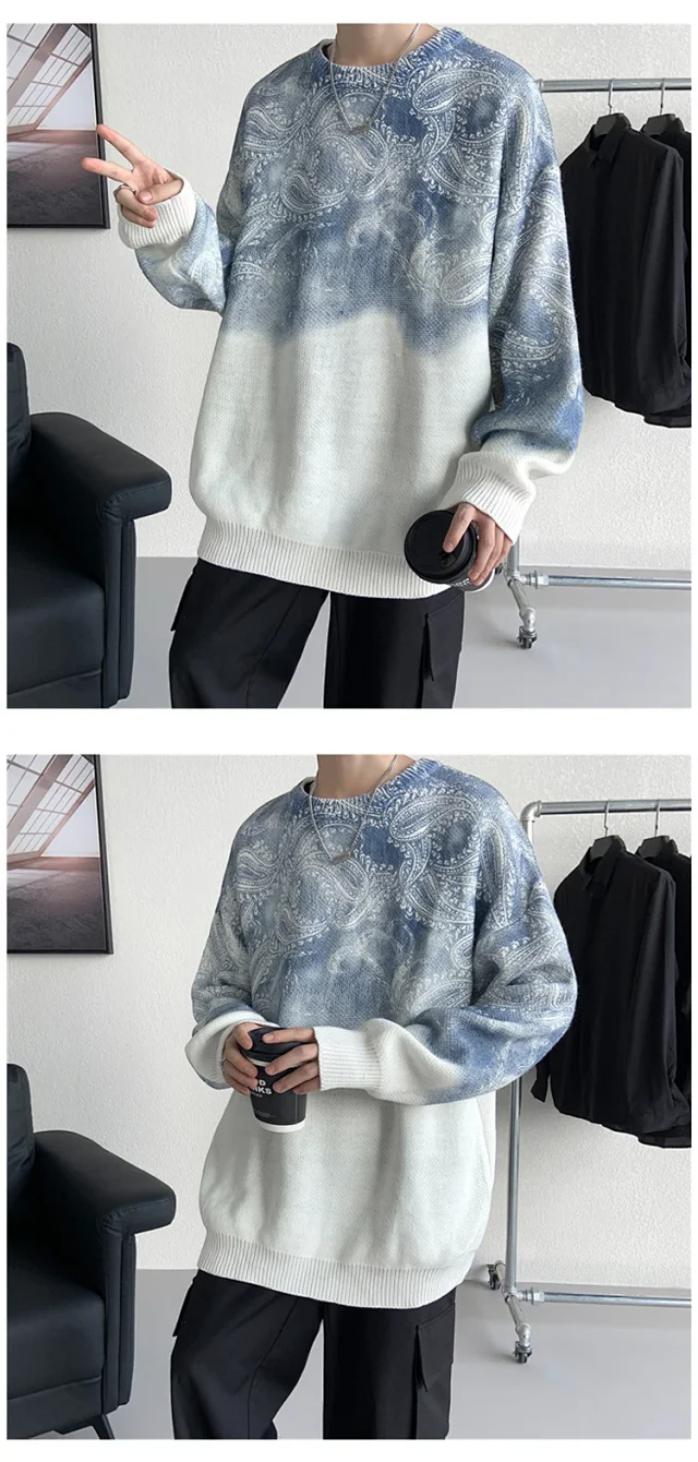 Men's Winter Paisley Tie-Dye Sweater Detail