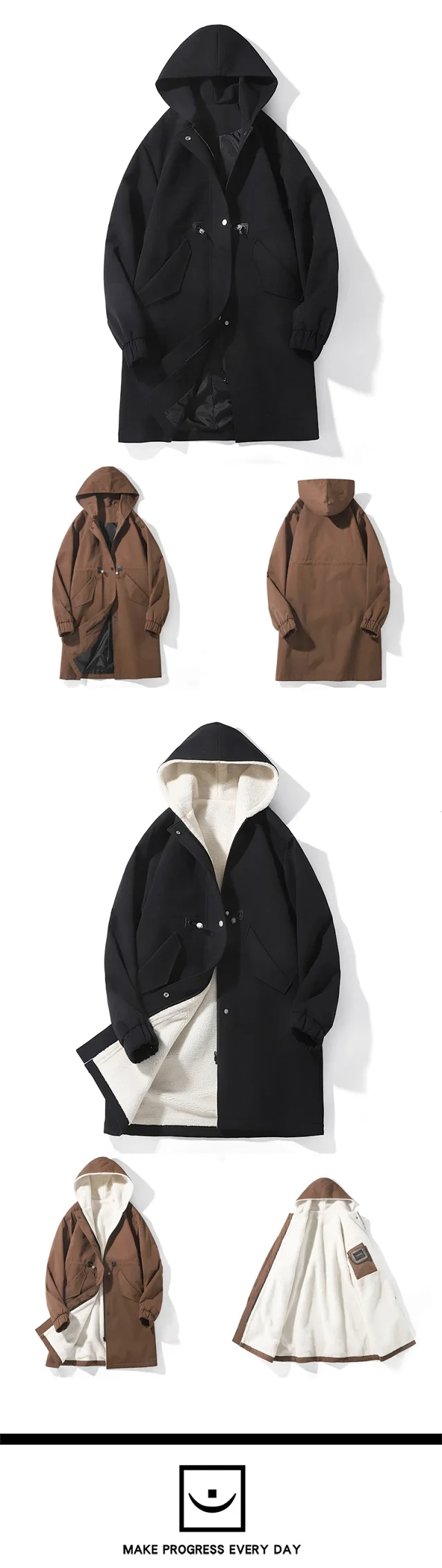 AW24 Men's Japanese Fleece-Lined Hooded Trench Detail