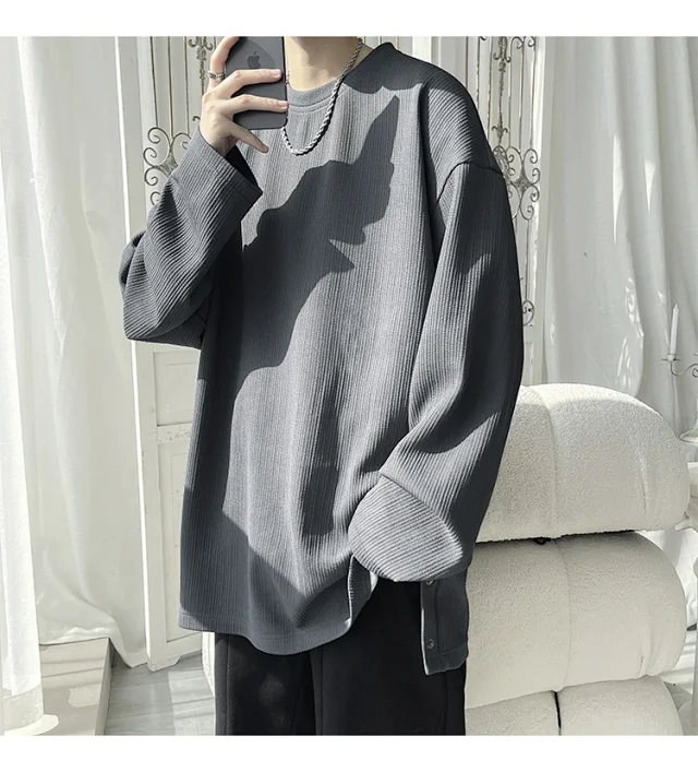 Men's Solid Textured Button-Front Long-Sleeve T-Shirt Detail