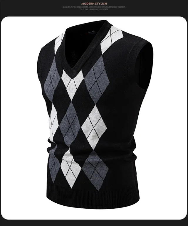 Men's New Diamond Jacquard Knit Vest Detail