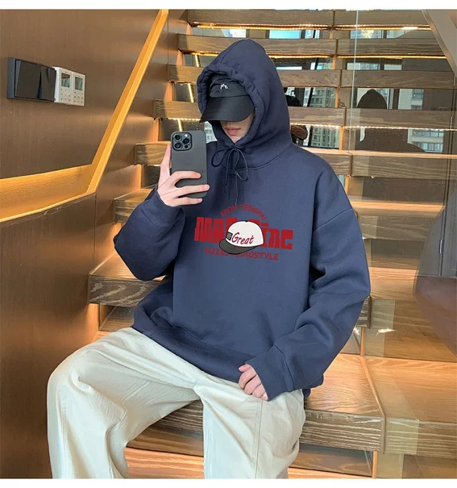 HK Style Men's Oversized Cotton Hoodie Detail