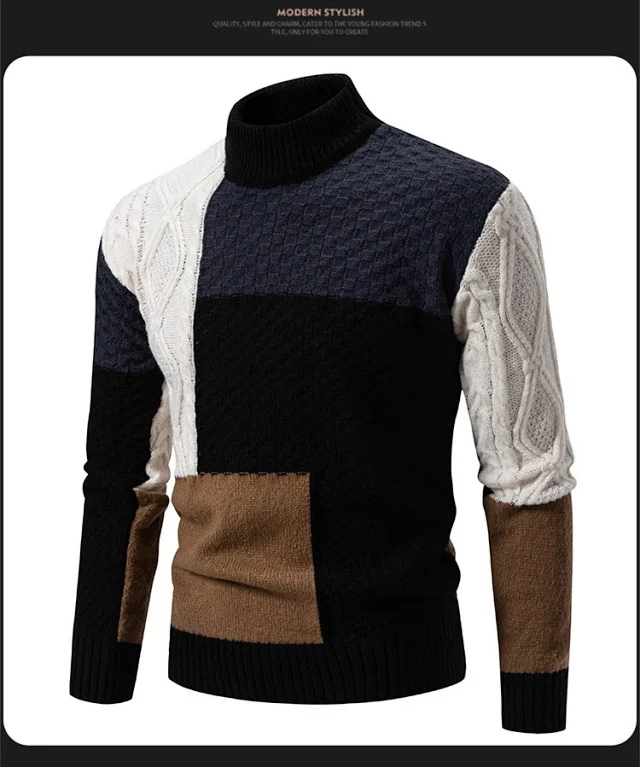 Men's Color Block Mock Neck Pullover Detail