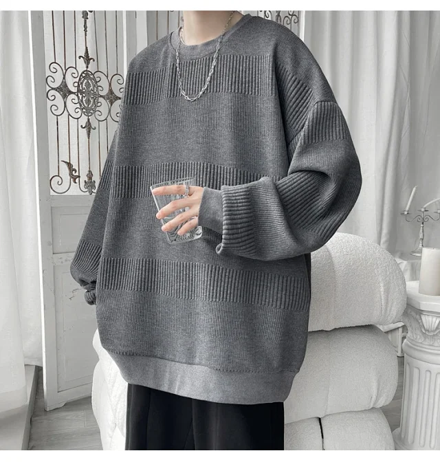 Men's Grey Jacquard Long Sleeve Tee Detail