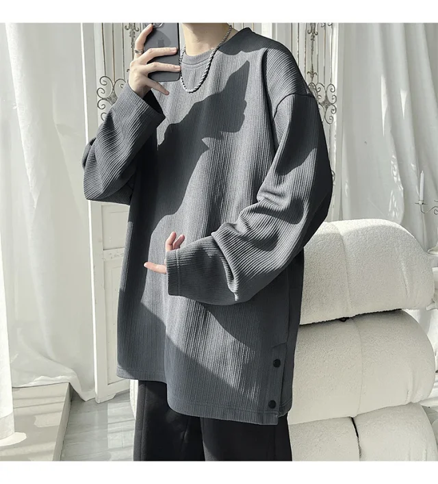 Men's Solid Textured Button-Front Long-Sleeve T-Shirt Detail