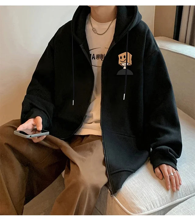 Men's HK Style Oversized Zip Hoodie Detail