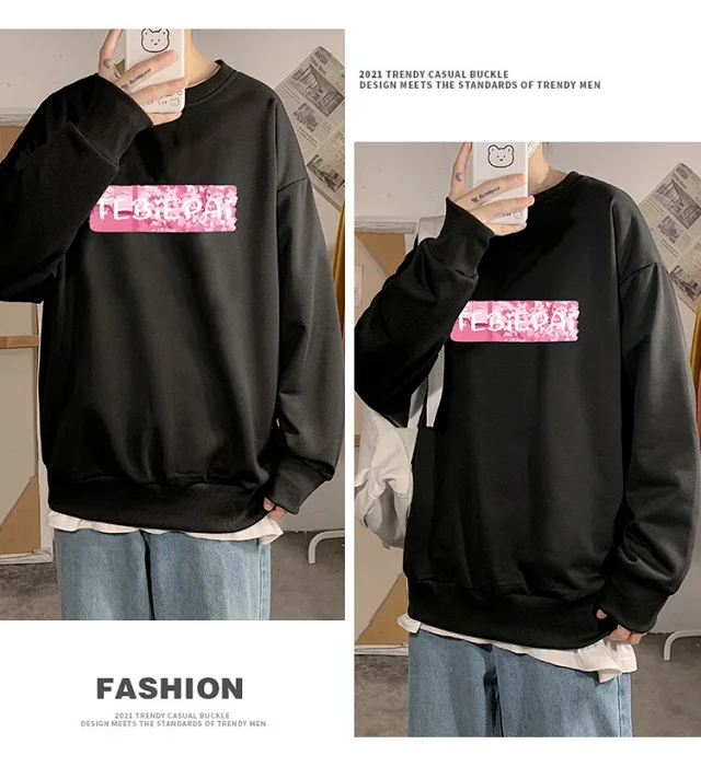Men's Crew Neck Sweatshirt Bear Print Detail