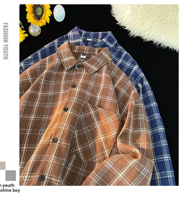 Men's Red Japanese Brushed Plaid Overshirt Detail