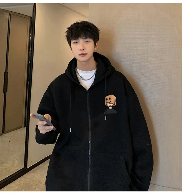 Men's HK Style Oversized Zip Hoodie Detail