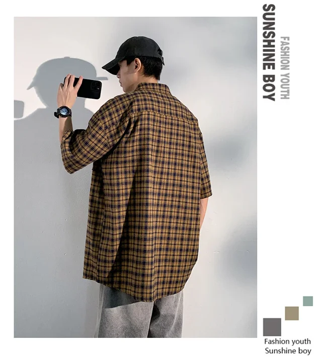 Men's Casual Checked Short Sleeve Shirt Detail