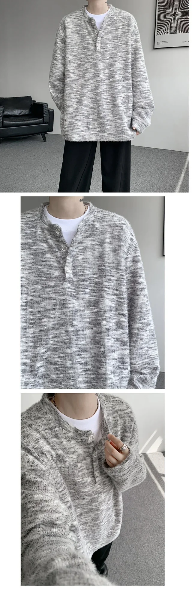 Cleanfit Colorful Unisex Loose Henley Hoodie Detail