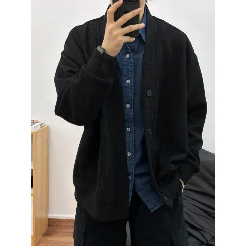 Unisex Japanese Relaxed Waffle Knit Cardigan