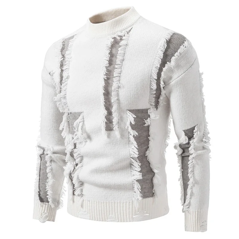 Men's Distressed Loose Knit Sweater Autumn