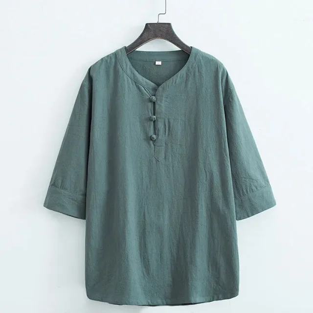 Feng Cotton-Linen Vintage Men's Chinese T-Shirt Detail