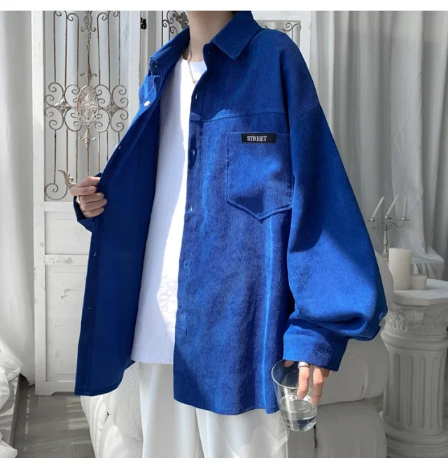 Men's Oversized Washed Corduroy Work Shirt Detail