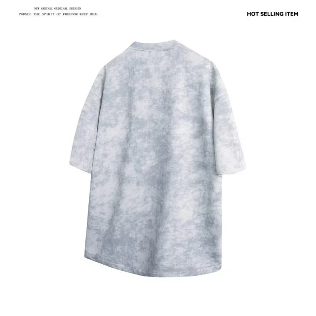 White Tie-Dye Matte Distressed Henley T-Shirt Detail