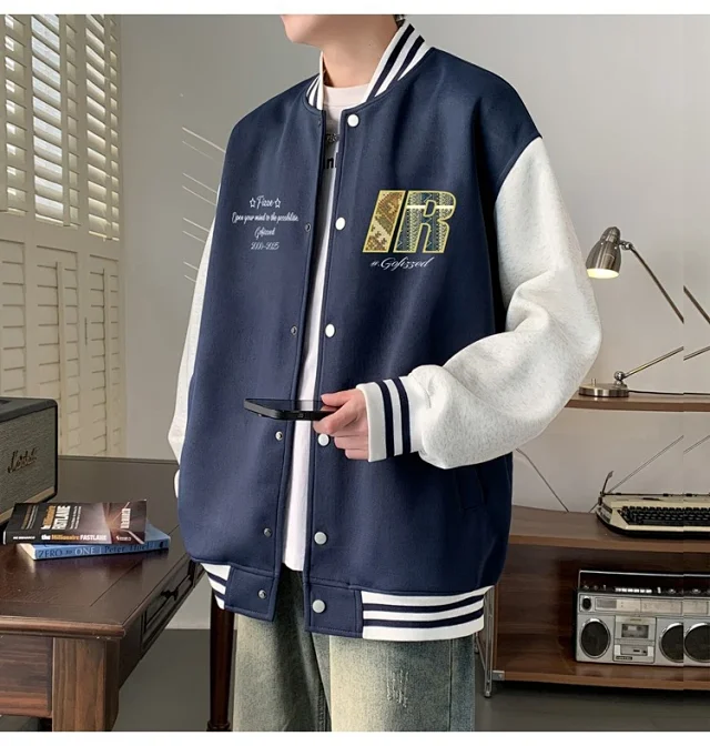 Trendy Men's Oversized Casual Bomber Jacket Detail