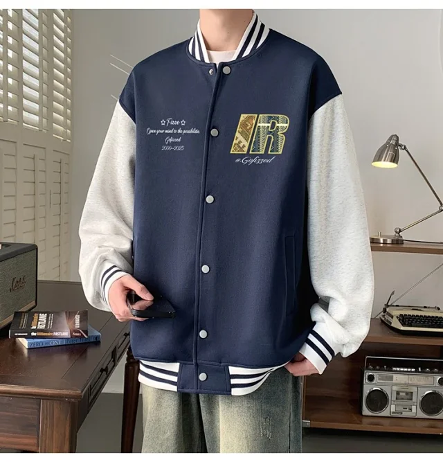 Trendy Men's Oversized Casual Bomber Jacket Detail