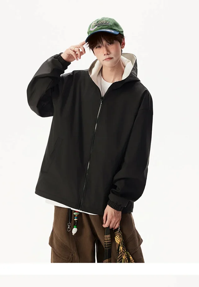 Reversible Waterproof Windbreaker Unisex Fall Detail