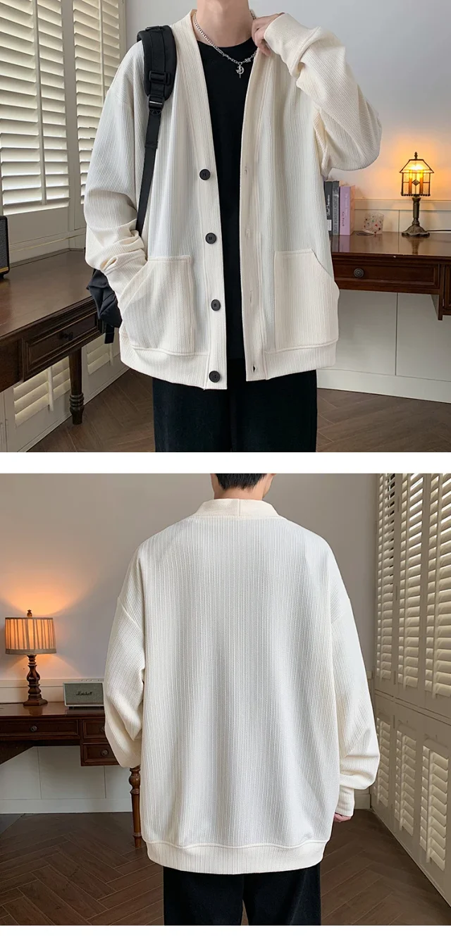 Men's Autumn Textured Old Money Cardigan Detail