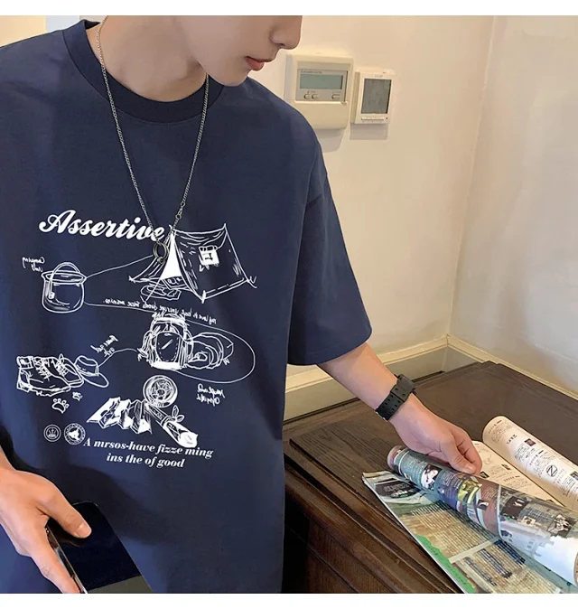 Men's HK Style Oversized Cartoon T-shirt Detail