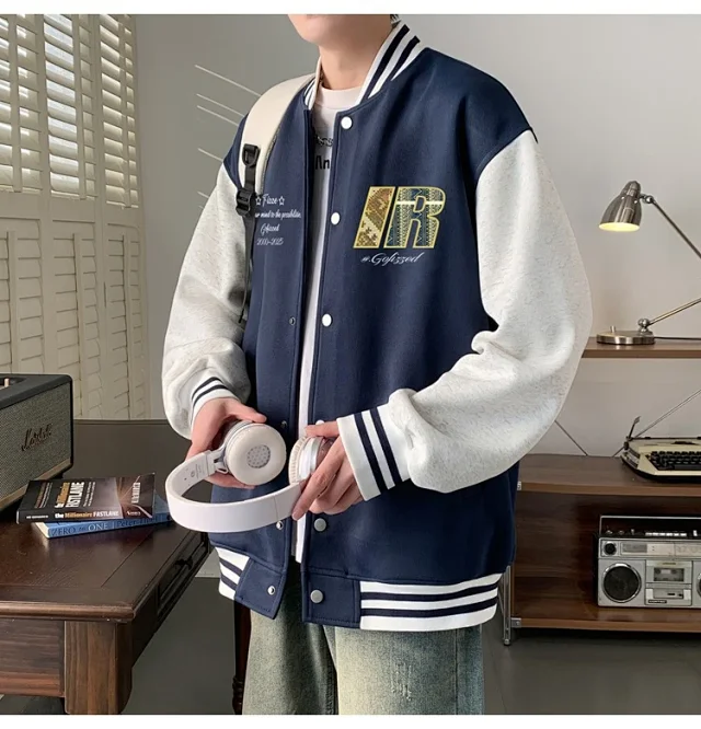 Trendy Men's Oversized Casual Bomber Jacket Detail