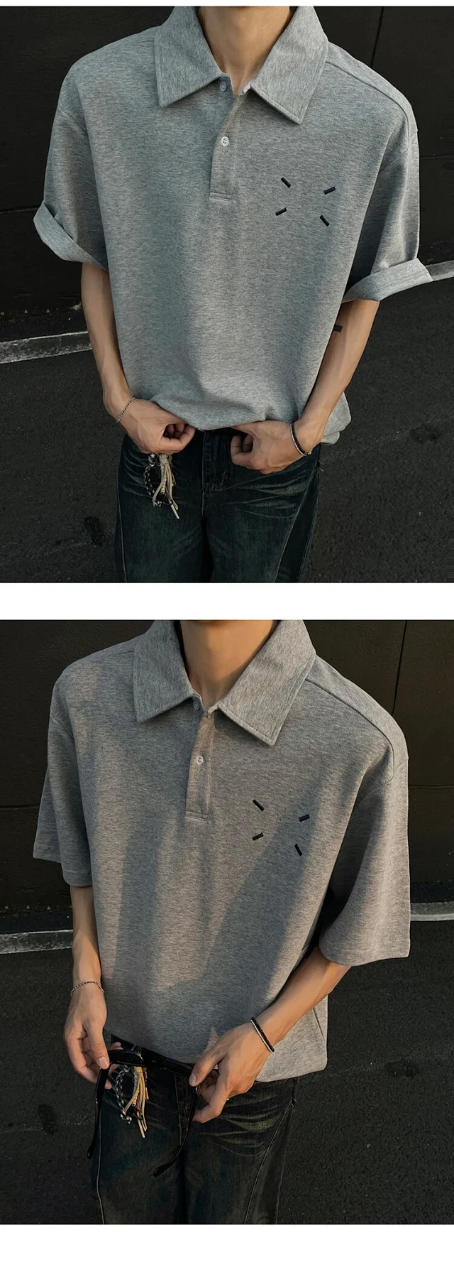 Men's Japanese Minimalist Margiela Embroidered Polo Detail